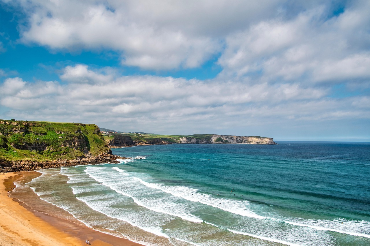 playa suances beach, island, paradise, landscape, waves, sea, suances, cantabria, spain